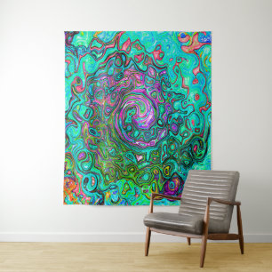 Aquamarijn groovy abstract retro vloeibare werveli wandkleed