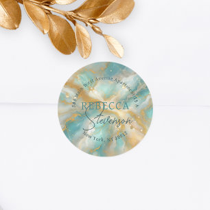 Aquamarijn Marmer Rond Retouradres Label