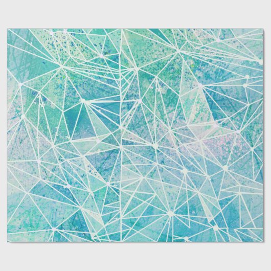 Aquamarijn met witte geometrie ruimte cadeaupapier (Vlak)