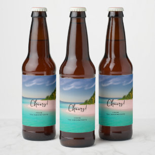 Aquamarijn oceaan tropisch strand panorama bier etiket