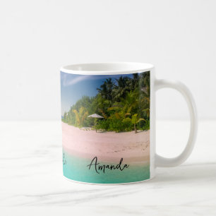 Aquamarijn oceaan tropisch strand panorama koffiemok