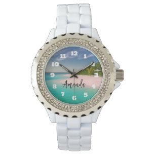 Aquamarijn Oceaan Tropisch Strand Persoonlijk Horloge