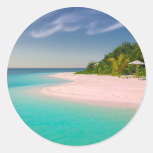 Aquamarijn oceaan tropisch strand Scène Ronde Sticker