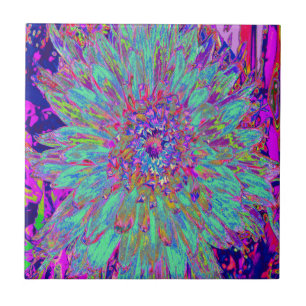 Aquamarijn Regenboogkleur Abstracte Dahlia Bloem Tegeltje