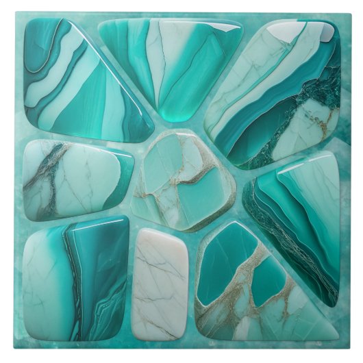 Aquamarijn stenen bloem Abstracte cellulaire kunst Tegeltje (Voorkant)