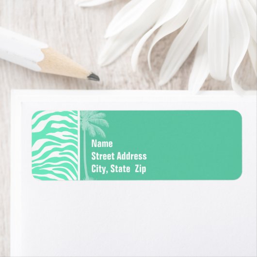 Aquamarijn Zebra Dierenprint; Zomerpalm Etiket (Insitu)