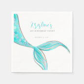 Aquamarijn Zeemeermin Staart Verjaardag Papier Ser Servet (Voorkant)