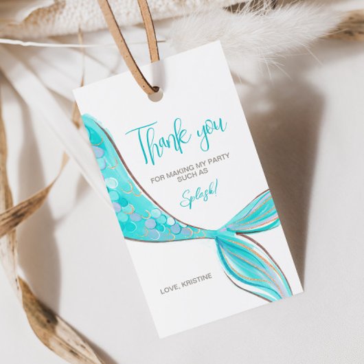 Aquamarijne Meerminstaart Feestcadeautag Cadeaulabel