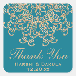 AQUAMARINE AQUA GOLD INDIAN GEÏNSPIREERD DANK U VIERKANTE STICKER