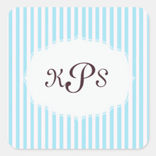 Aquamarine Baby Blue Striped Monogram Sticker
