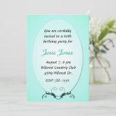 Aquamarine Birthday Uitnodiging (Staand voorkant)