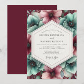 Aquamarine Bloom Wedding Kaart (Voorkant / Achterkant)