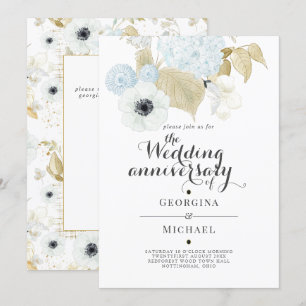 Aquamarine Blue Gold Floral WEDDING JUBILEUM Kaart