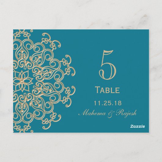 AQUAMARINE BLUE OR INDIEN MARIAGE NUMÉRO DE TABLE (Dos)