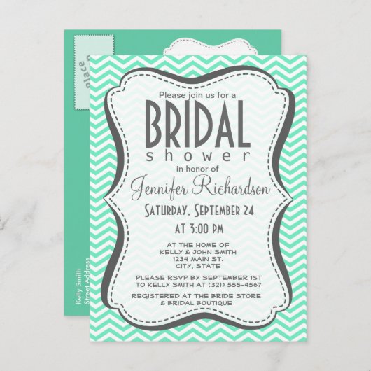 Aquamarine Chevron; zig zag Uitnodiging Briefkaart (Voorkant / Achterkant)