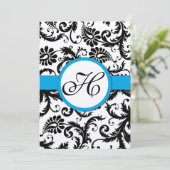 Aquamarine Damask Swirls Wedding Invitation Kaart (Staand voorkant)