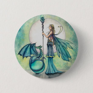 Aquamarine Dragon Fairy Fantasy Art Ronde Button 5,7 Cm
