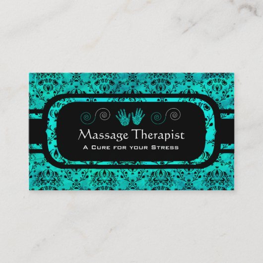 Aquamarine en zwart visitekaartje (Voorkant)