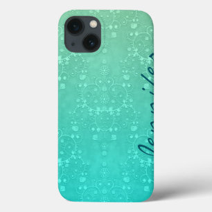 Aquamarine Fancy Damask Turquoise Personalized Art iPhone 13 Hoesje