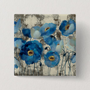 Aquamarine Floral Vierkante Button 5,1 Cm