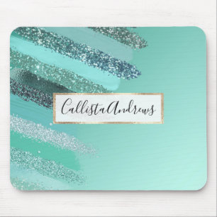 Aquamarine Green Blue Glitter Painted Bruskes Muismat