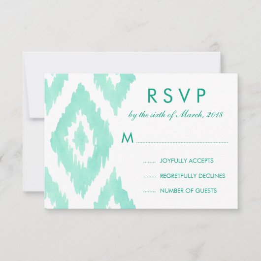 Aquamarine Green Ikat RSVP (Voorkant)