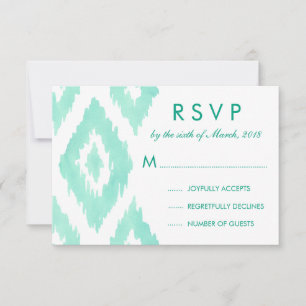 Aquamarine Green Ikat RSVP Kaartje
