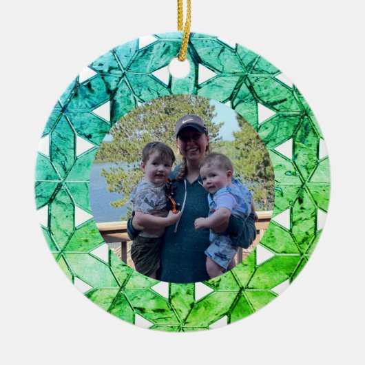 Aquamarine-groene mozaïek | Levensbloem Keramisch Ornament (Voorkant)