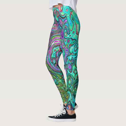 Aquamarine Groovy Abstract Retro Vloeistof Leggings (Links)