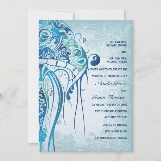 Aquamarine Jellyfish Invitation Kaart (Voorkant)