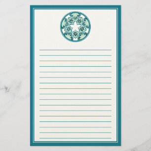 Aquamarine Lined Floral Tiles Stationery Briefpapier