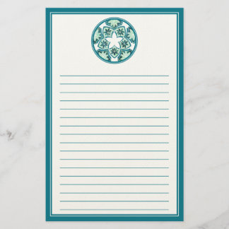 Aquamarine Lined Floral Tiles Stationery Briefpapier