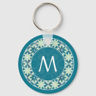 Aquamarine Monogram Floral Tegel Sleutelhanger