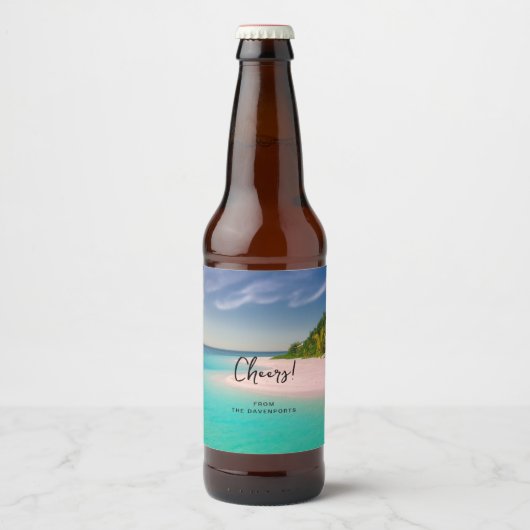Aquamarine Ocean Tropical Beach Scenic Bier Etiket (Voorkant)