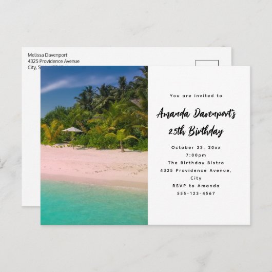 Aquamarine Ocean Tropical Beach Scenic Birthday Uitnodiging Briefkaart (Voorkant / Achterkant)