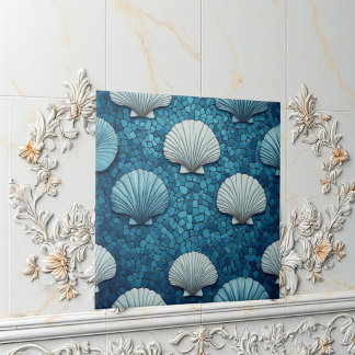 Aquamarine Seashells Mosaic Blue Ocean Marine Life Tegeltje