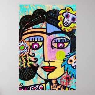 Aquamarine Sugar Skull Mexicaans Poster