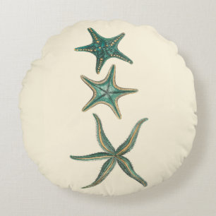 Aquamarine Triple Starfish Rond Kussen