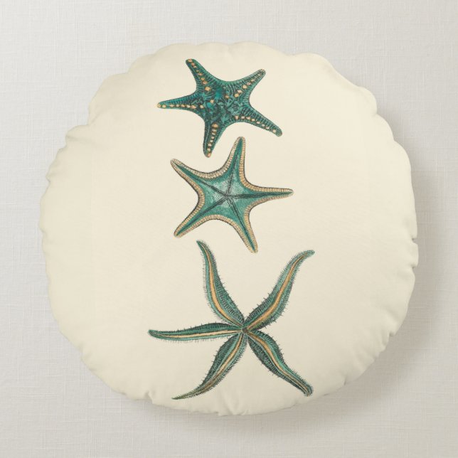 Aquamarine Triple Starfish Rond Kussen (Voorkant)