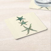 Aquamarine Triple Starfish Vierkante Kartonnen Onderzetter (Schuin)