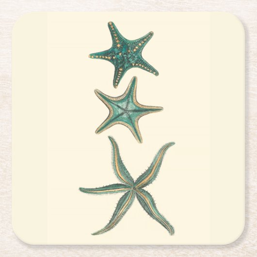 Aquamarine Triple Starfish Vierkante Kartonnen Onderzetter (Voorkant)