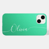 Aquamarine White Elegant Calligraphy Script Name Case-Mate iPhone Case (Achterkant (horizontaal))