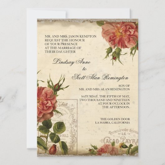 Aquan Cream  Eiffeltoren Roos Bruiloft Kaart (Voorkant)