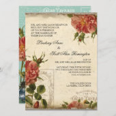 Aquan Cream  Eiffeltoren Roos Bruiloft Kaart (Voorkant / Achterkant)