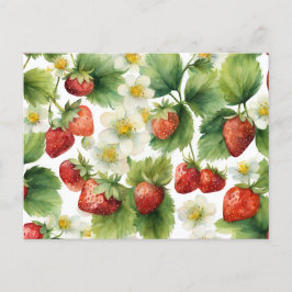 Aquarel Aardbei Fruit en Aardbeibloemen Briefkaart