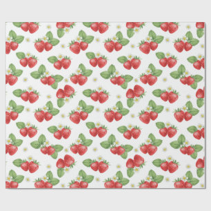 Aquarel aardbei fruit en bloemen cadeaupapier