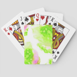 Aquarel abstract ontwerp. Roze en groene verf. Pokerkaarten