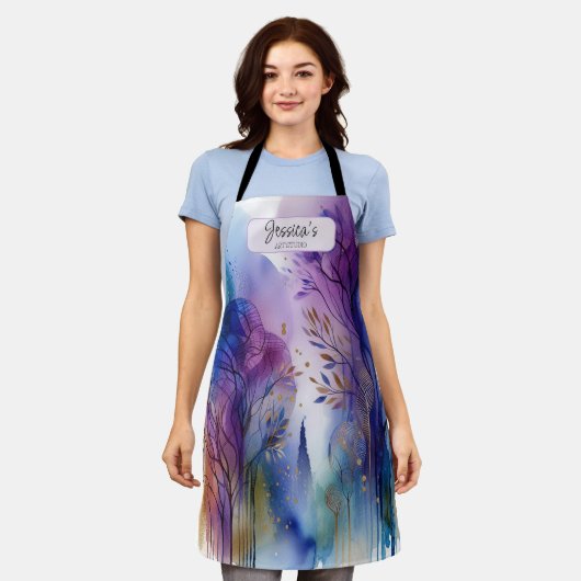 Aquarel Abstract Trees Art Studio Schort (Gedragen)