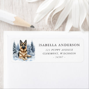 Aquarel adreslabel Duitse Herdershond Winter Etiket