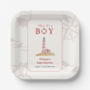 Aquarel Ahoy Nautilus Vuurtoren Baby Shower Papieren Bordje